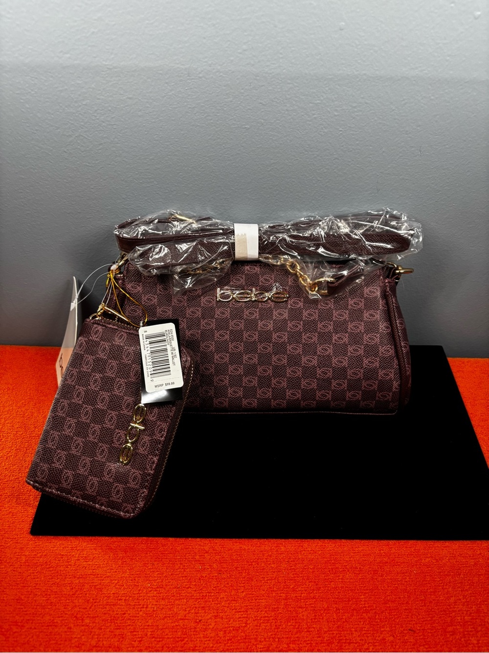 Bebe Adele Burgundy Crossbody Bag in with Matching Wallet
